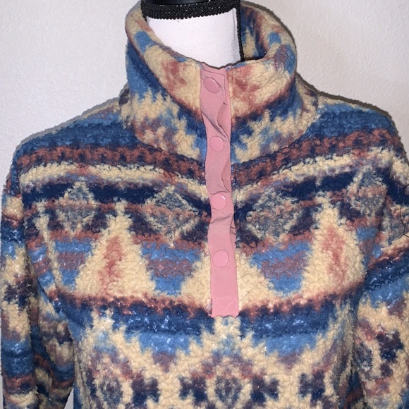 SO tribal native print 1/2 button pullover fleece sweatshirt - Picture 2 of 6